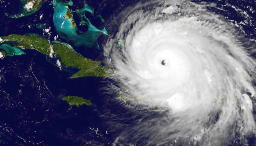 NOAA's GOES satellite shows Hurricane Irma as it moves towards Florida on Sept. 7, 2017.