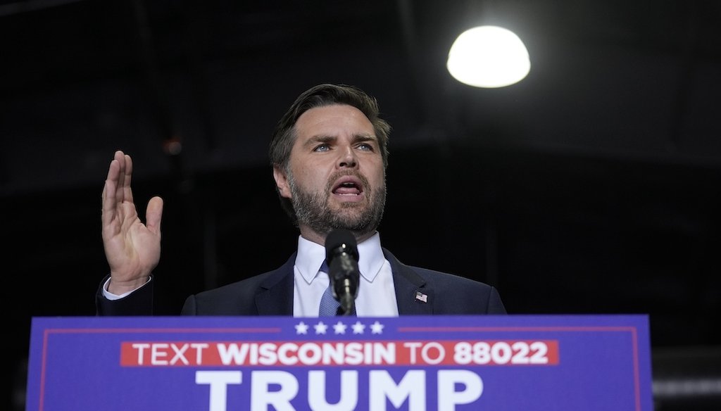 Republican vice presidential nominee Sen. JD Vance, R-Ohio, speaks Sept. 17, 2024, at a campaign rally in Eau Claire, Wis. (AP)