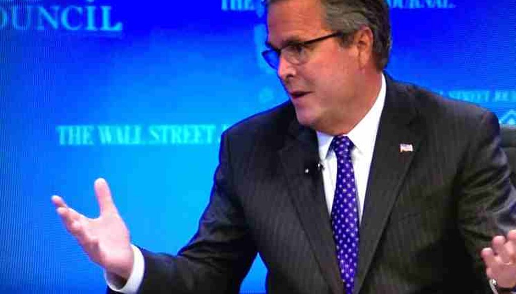 Jeb Bush at the 'Wall Street Journal' CEO Council meeting on Dec. 1, 2014, in Washington. (WSJ.com live stream)