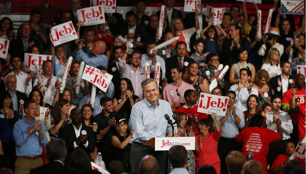  Former Florida Gov. Jeb Bush announces his candidacy for the Republican presidential nomination June 15 , 2015, in Miami. (Photo by Joe Raedle/Getty Images)
