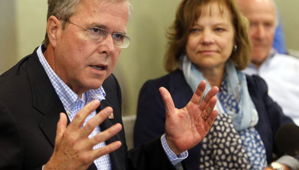 Former Gov. Jeb Bush talks to business leaders during a roundtable discussion in Portsmouth, N.H., on May 20, 2015. (AP photo)