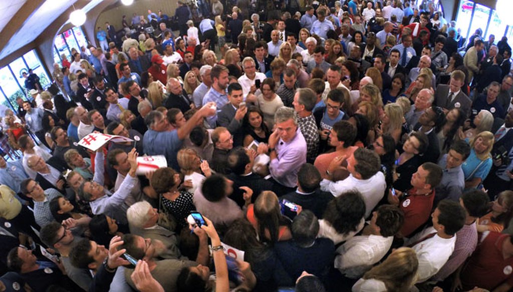 Former Florida Gov. Jeb Bush works the crowd at a campaign rally in Maitland on July 27, 2015. (AP photo)