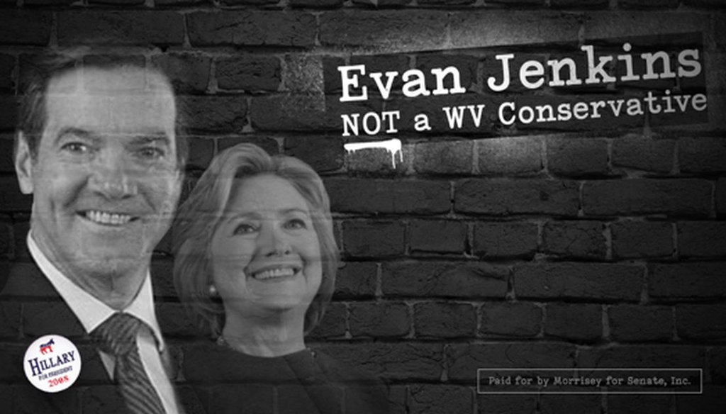 A campaign ad put out by Patrick Morrisey linking Evan Jenkins to Hillary Clinton is misleading. Jenkins did not endorse or openly support Clinton in 2008.