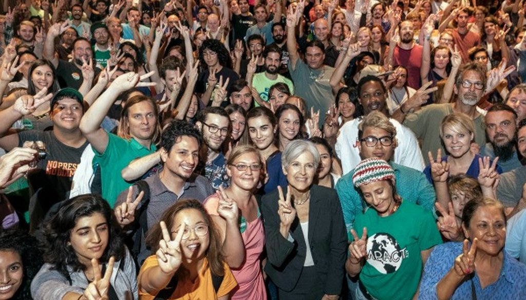 Green Party presidential nominee Jill Stein, shown here with supporters at an Austin, Texas, rally Oct. 17, 2016, made a True claim about countries being bombed by the U.S. (Austin American-Statesman photo, Rodolfo Gonzalez).