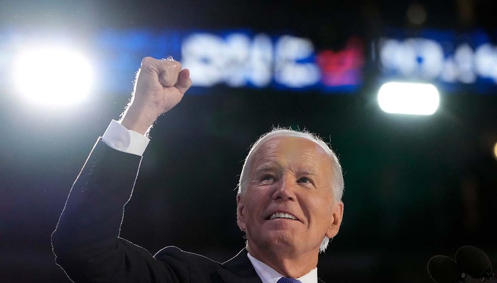 President Joe Biden speaks Aug. 19, 2024, during the first day of Democratic National Convention in Chicago. (AP)