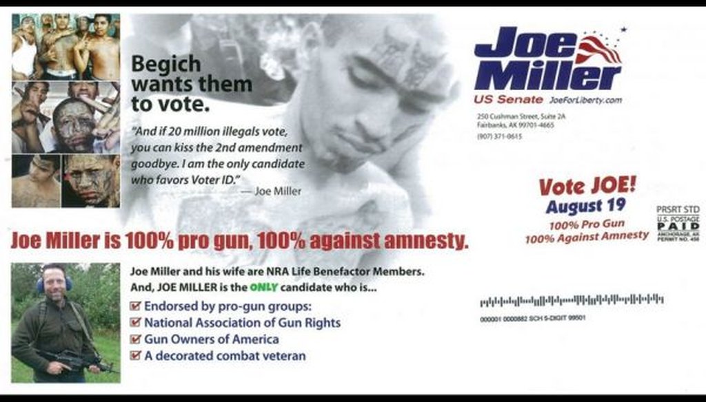 A mailer from the Joe Miller campaign.