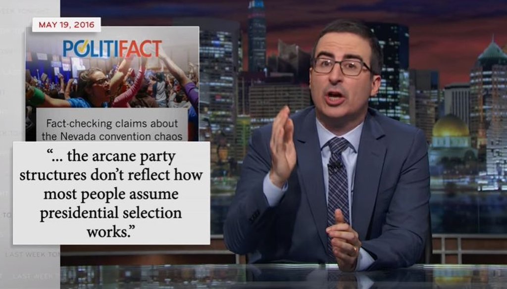 John Oliver talks about the Nevada convention on his HBO show 'Last Week Tonight.'