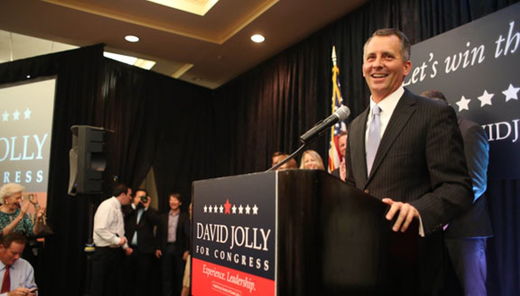 U.S. Rep. David Jolly celebrates winning a special election for Congress at the Sheraton Sand Key Resort in Clearwater Beach on March 11, 2014. (Tampa Bay Times photo)