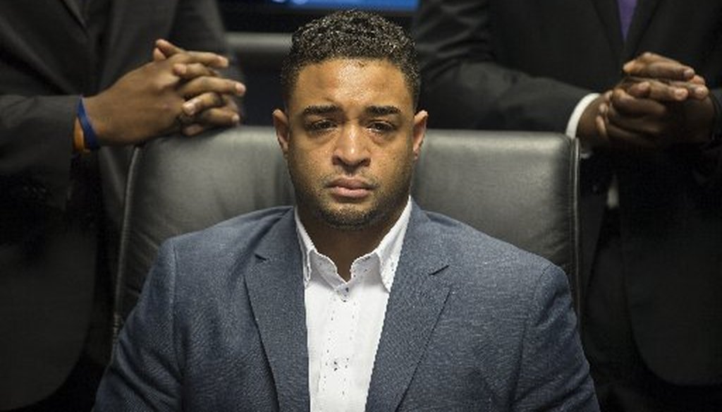 Jordan Brown announces his lawsuit against Whole Foods in April 2016. About a month later, the Austin man said he was dropping the suit and he apologized to the store and others (Austin American-Statesman photo, Ricardo B. Brazziell)