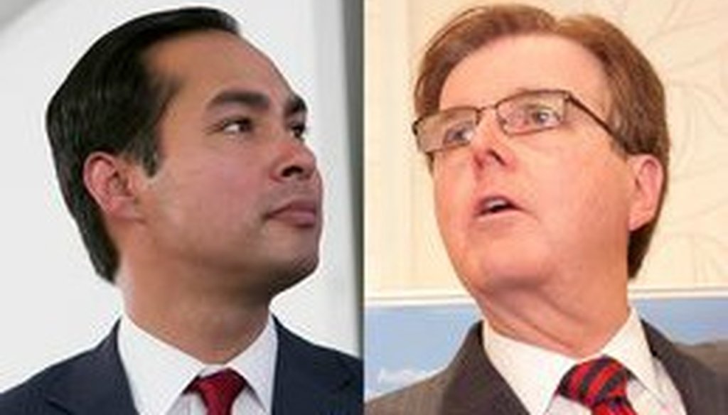 Julián Castro and Dan Patrick sparred April 15 over immigration. Their discussion aired on Univision (Texas Tribune photos).