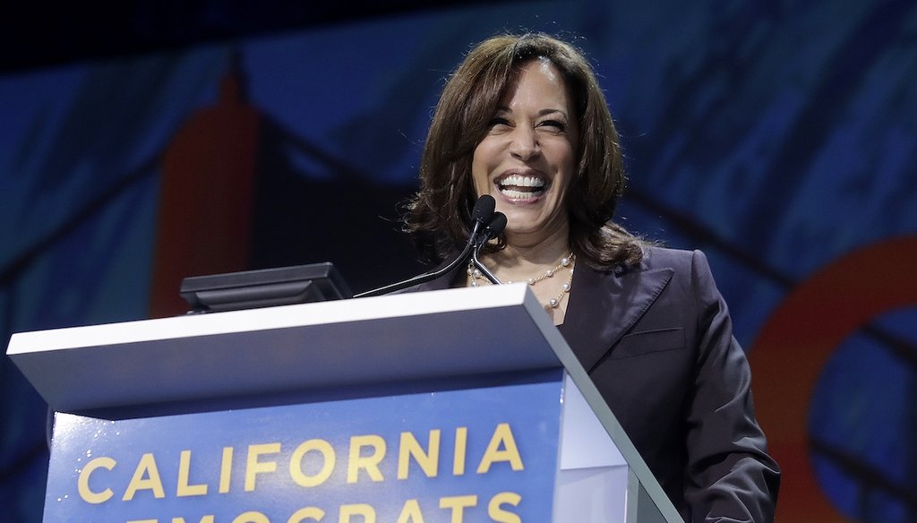 Sen. Kamala Harris, D-Calif., speaks June 1, 2019, during the 2019 California Democratic Party State Organizing Convention in San Francisco. (AP)