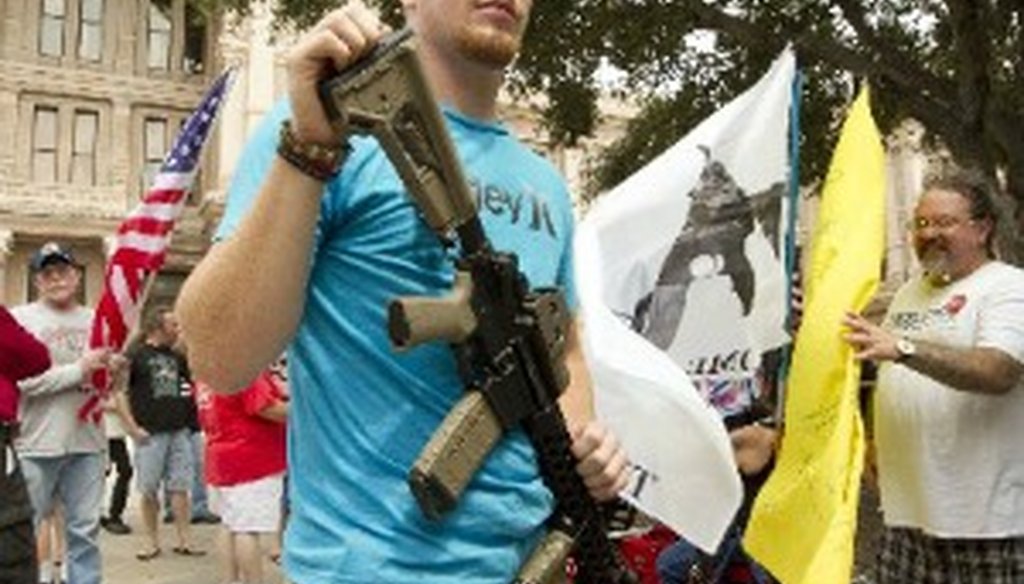 A Katy resident carried this rifle at a Texas Capitol rally on Sept. 17, 2013 (Austin American-Statesman, Jay Janner)