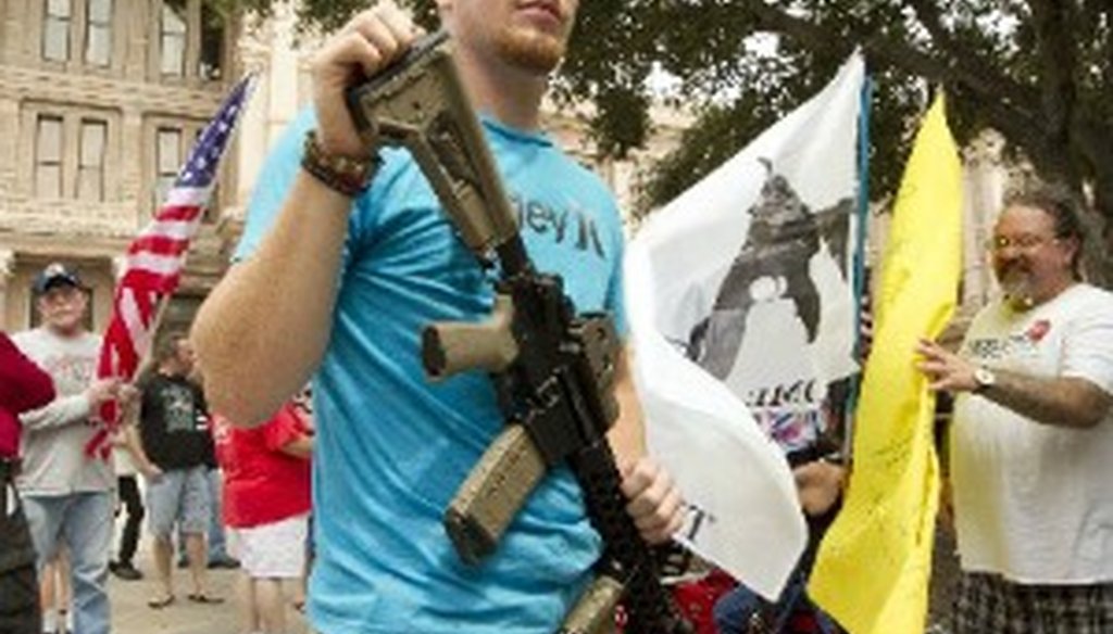 A Katy resident carried this rifle at a Texas Capitol rally on Sept. 17, 2013 (Austin American-Statesman, Jay Janner)