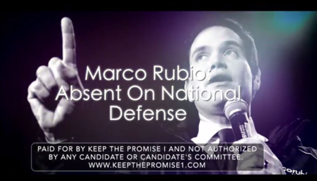 Keep the Promise, a PAC supporting Ted Cruz, attacks Marco Rubio for missed Senate votes on defense in this ad.