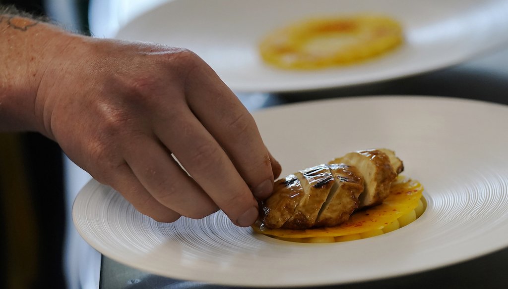 Chef Zach Tyndall prepares Good Meat's cultivated chicken at the Eat Just office in Alameda, Calif., on June 14, 2023. (AP)