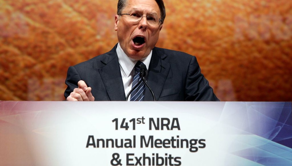 NRA Executive Vice President Wayne LaPierre speaks at the group's national convention in St. Louis April 14, 2012. (AP Photo/St. Louis Post-Dispatch, Christian Gooden)