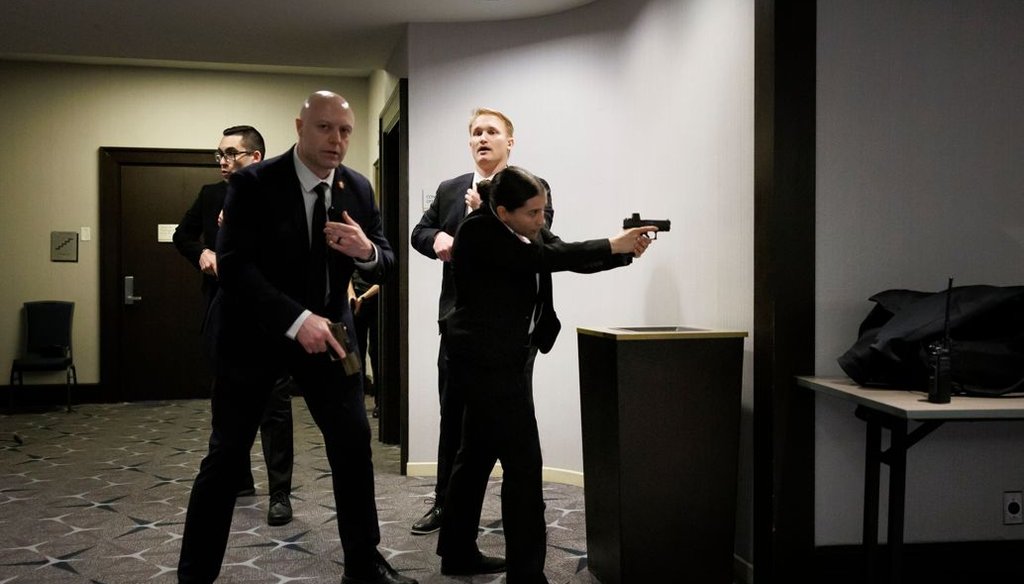Members of law enforcement respond during the White House Correspondents' Association dinner on April 25, 2026. (AP)