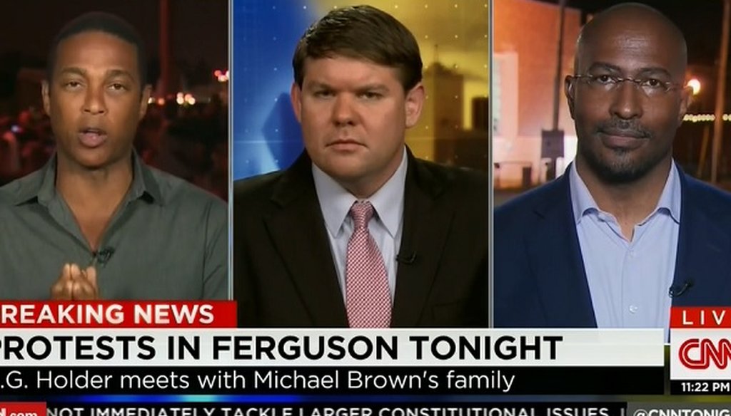 CNN's Don Lemon, left, argued with Ben Ferguson, center, saying that it is relatively easy to buy an automatic weapon.