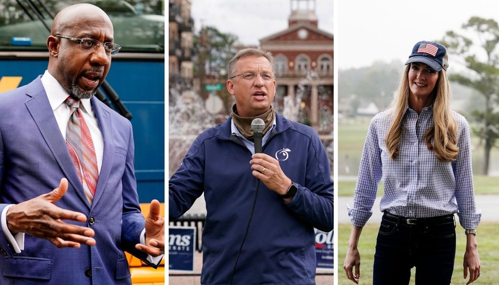 The leading candidates in the 2020 Georgia special Senate race include (from left) the Rev. Raphael Warnock, a Democrat; GOP Rep. Doug Collins; and Republican Kelly Loeffler, the incumbent. (AP)