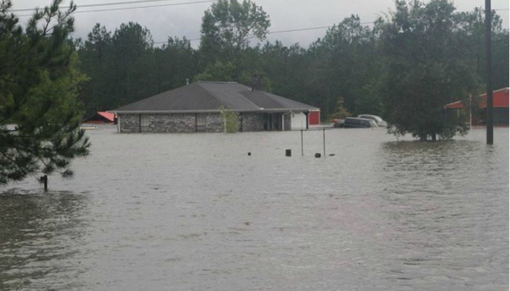 In 2017, many Texas homes were swamped by Hurricane Harvey and related flooding--including this house in Lumberton. PolitiFact Texas looked into the tally of people left without homes (PHOTO: Contributed to Westlake Picayune).