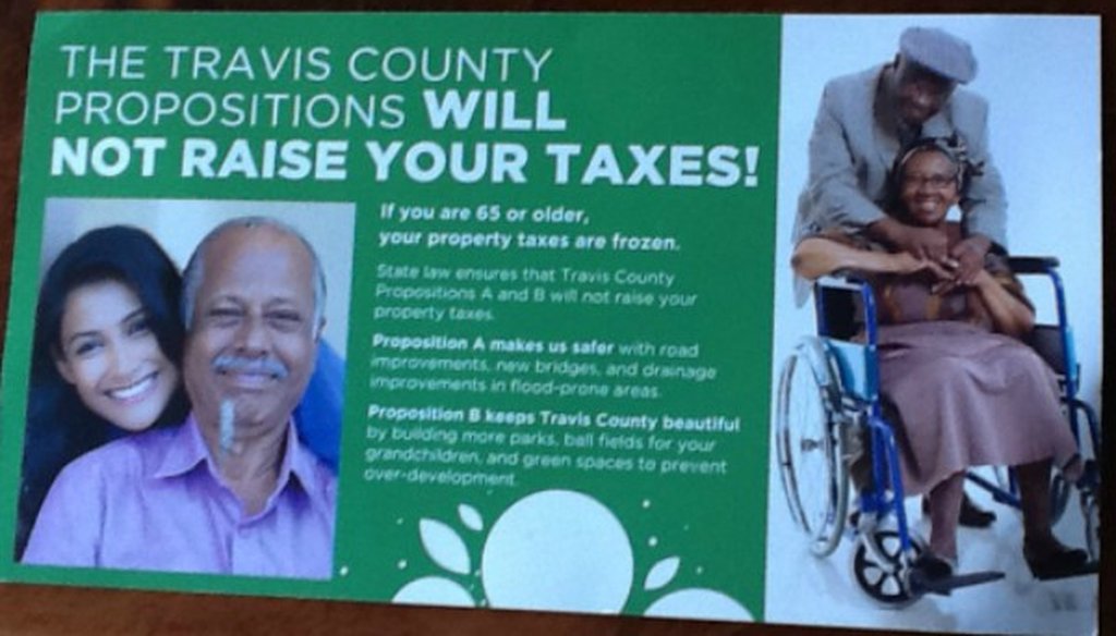 Readers asked us to check claims by Travis Forward, a PAC, about Travis County bond propositions not costing older residents any money in added taxes (reader submission, October 2017).