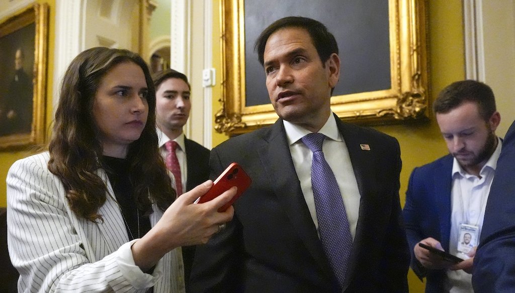 Sen. Marco Rubio, R-Fla., speaks with reporters Feb. 28, 2024, at the Capitol in Washington. (AP)