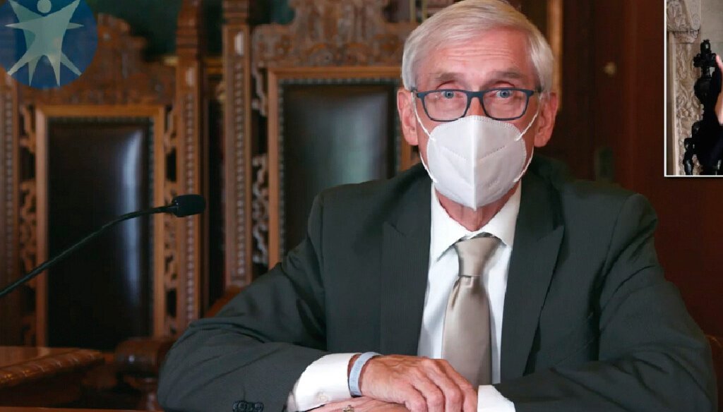 Gov. Tony Evers speaks during a media briefing on the coronavirus pandemic. File photo