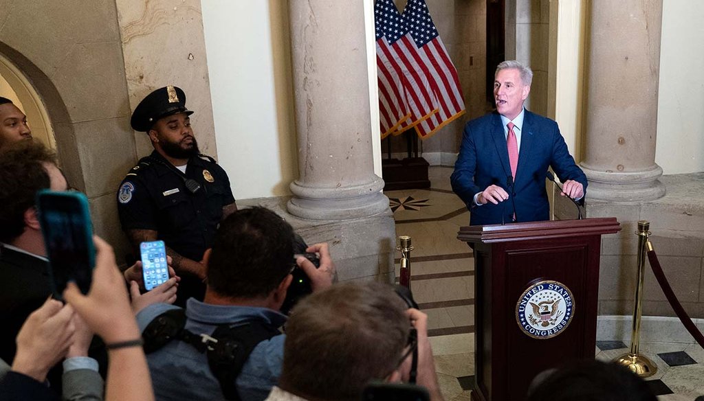 House Speaker Kevin McCarthy, R-Calif., addresses reporters Sept. 12, 2023, at the Capitol in Washington He said he’d order a formal impeachment inquiry into President Joe Biden. (AP)
