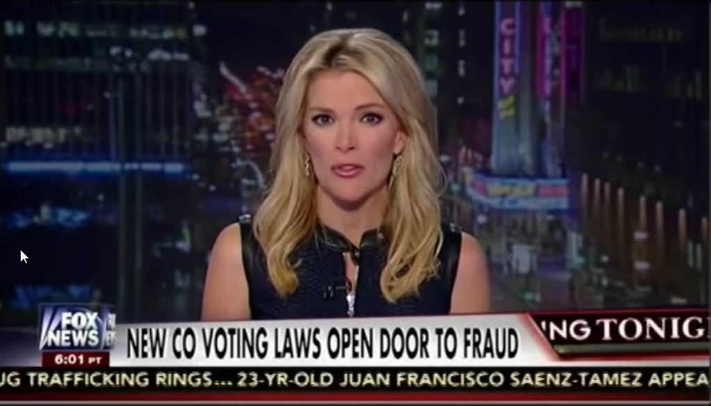 Megyn Kelly took on a new election law in Colorado during the Oct. 21, 2014, edition of "The Kelly File" on Fox News.