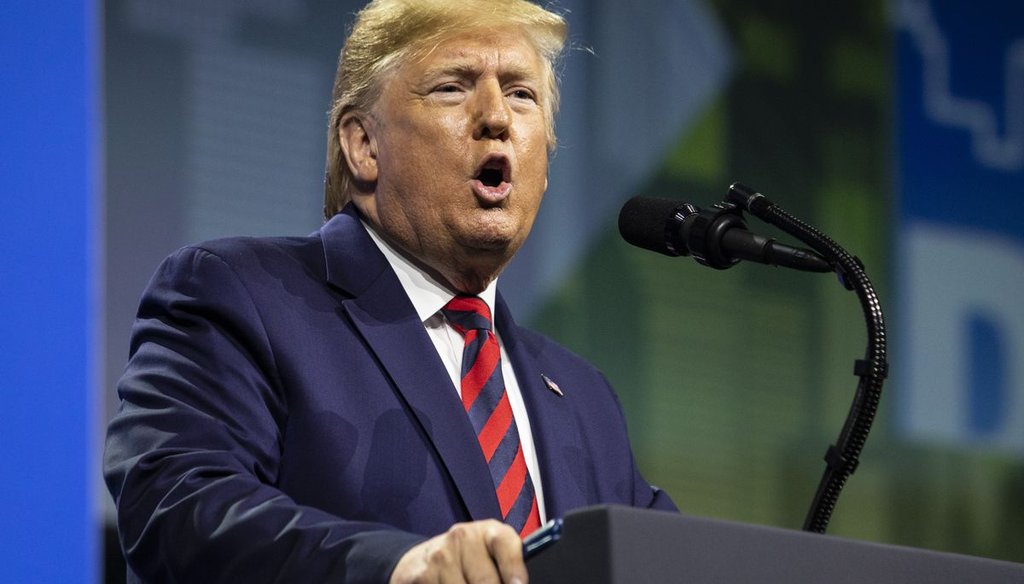 President Donald Trump speaks at the International Association of Chiefs of Police convention at McCormick Place, Monday morning, Oct. 28, 2019. (Ashlee Rezin Garcia/Sun-Times)
