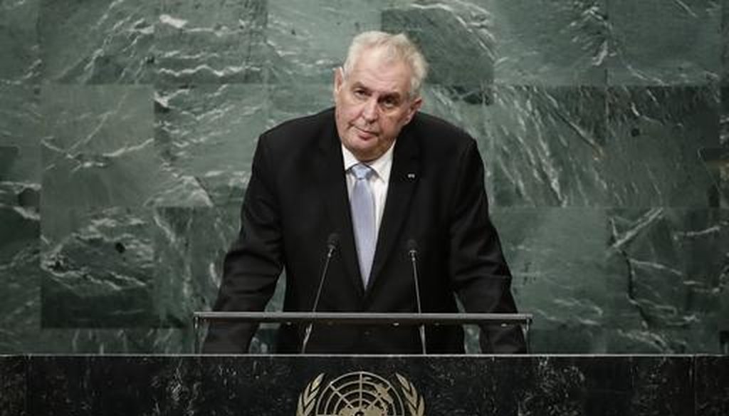 Czech Republic's President Milos Zeman speaks during the 71st session of the United Nations General Assembly, Wednesday, Sept. 21, 2016, at U.N. headquarters. (AP)