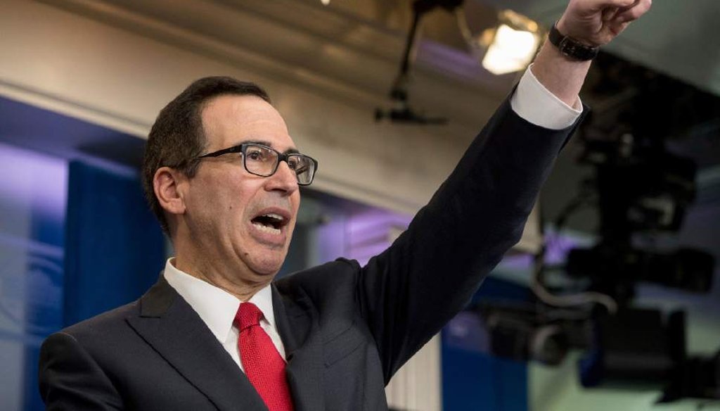 Treasury Secretary Steve Mnuchin takes a question in the briefing room of the White House April 26, 2017. (AP Photo/Andrew Harnik)
