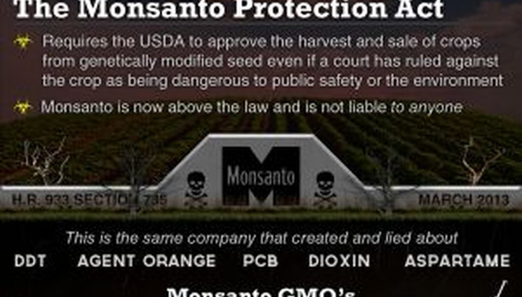 This Facebook post made dire warnings about Monsanto products.
