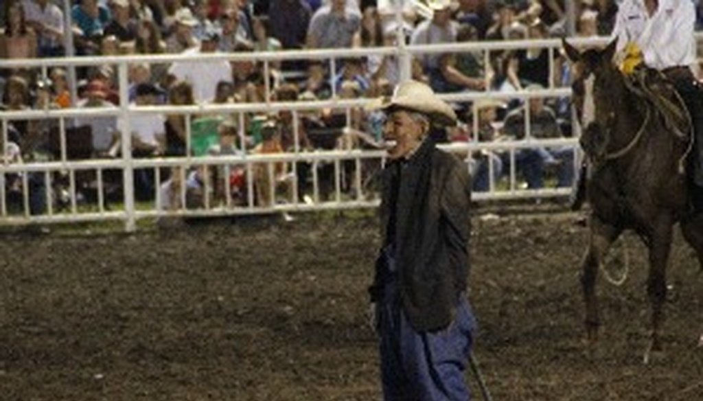 Missouri State Fair officials apologized after this rodeo clown, wearing a mask intended to look like President Barack Obama, had a star turn (Associated Press photo: Jameson Hsieh).
