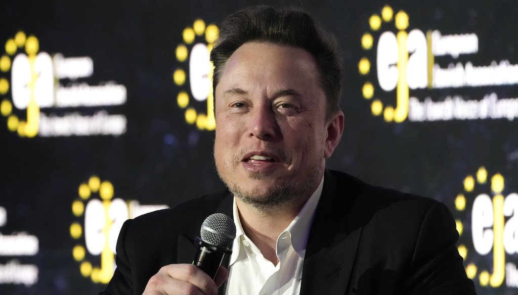 Tesla and SpaceX CEO Elon Musk speaks Jan. 22, 2024, at the European Jewish Association’s conference, in Krakow, Poland. (AP)