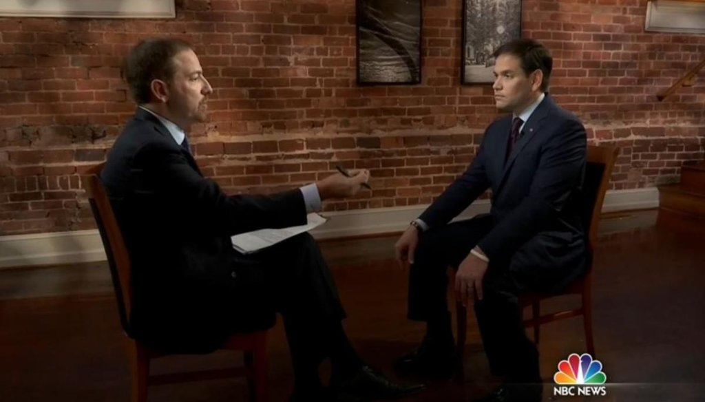GOP presidential candidate Marco Rubio answers questions from NBC's Chuck Todd in an interview that aired Dec. 13, 2015, on "Meet the Press." (Screenshot)