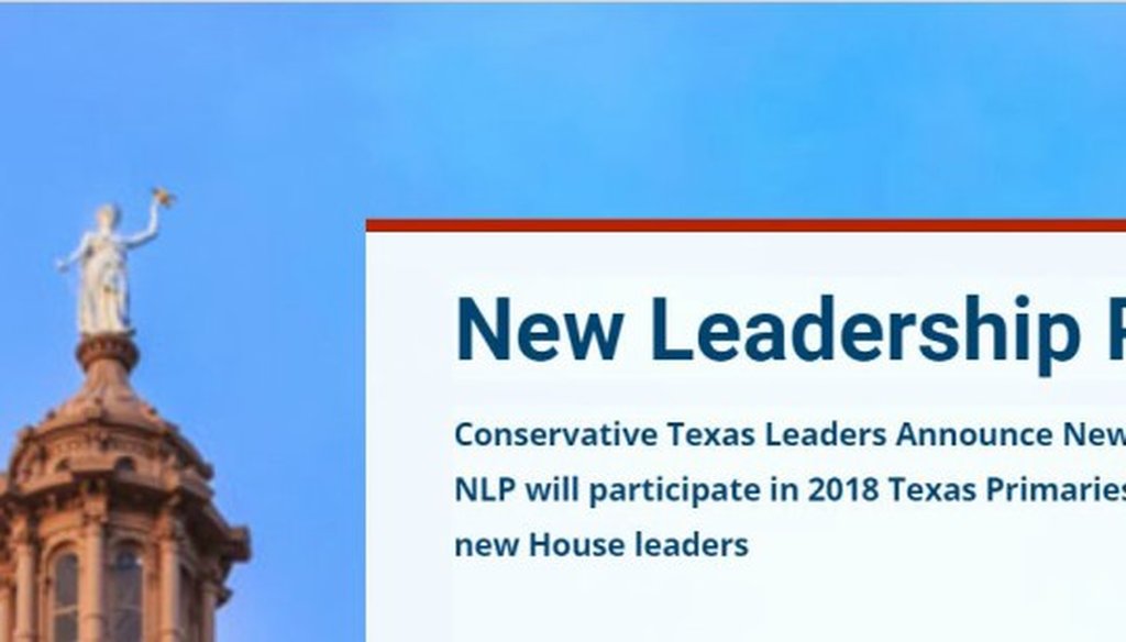 This imagery appeared on a New Leadership PAC web page showing a press release talking up changes in Texas House leadership (screen shot, October 2017).