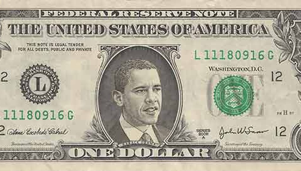 This illustration of a $1 bill featuring President Barack Obama has been included on multiple false blog posts.