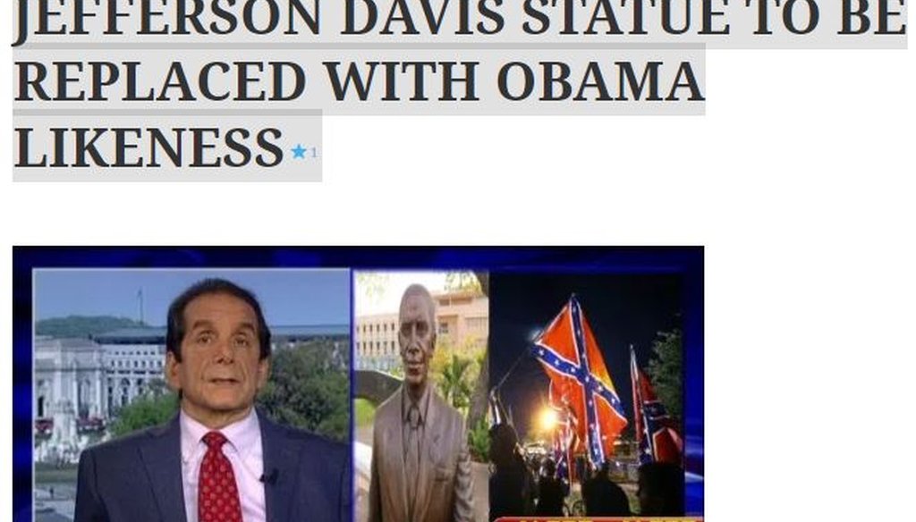 A fake article that said New Orleans was replacing a statue of Confederate President Jefferson Davis with one of former U.S. President Barack Obama came from a website pretending to be affiliated with Fox News Channel.