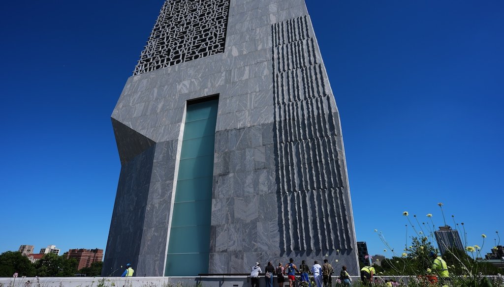 Visitors look to Museum building at the Obama Presidential Center, June 19, 2026, in Chicago. (AP)
