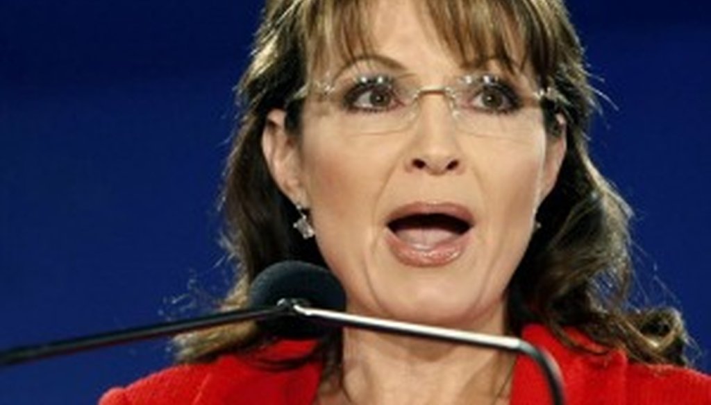 Sarah Palin, shown here in New Orleans in 2010, questioned Rick Perry's indictments in a commentary that drew the Texas Truth-O-Meter (photo by Gerald Herbert).