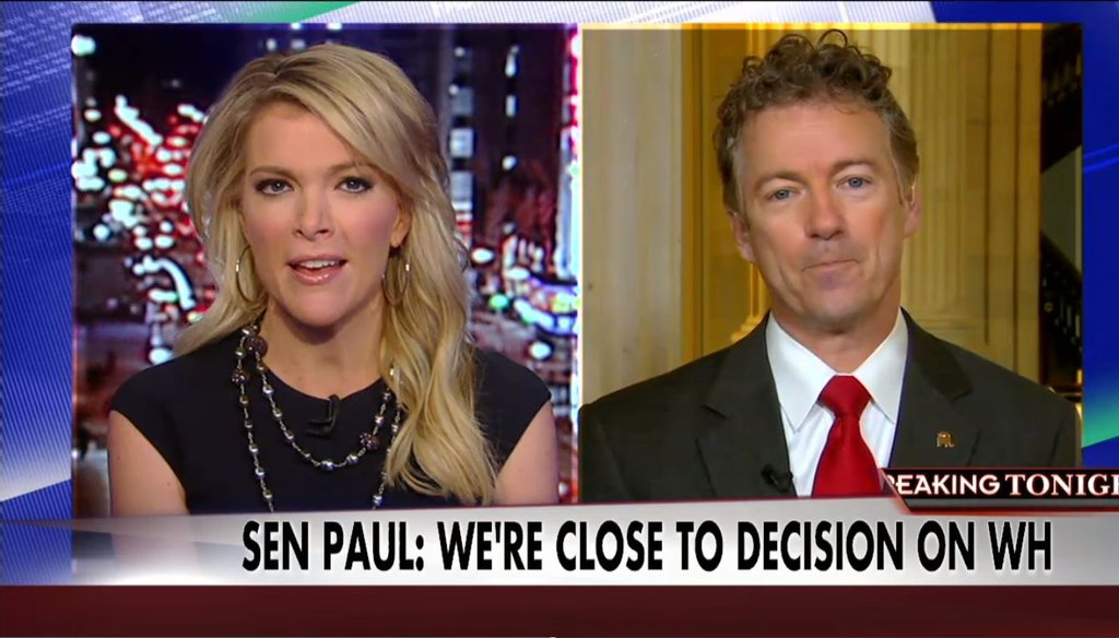 Sen. Rand Paul, R-Ky., appeared on Fox News' "The Kelly File" March 24, 2015, where he talked about his pending decision to run for president in 2016.