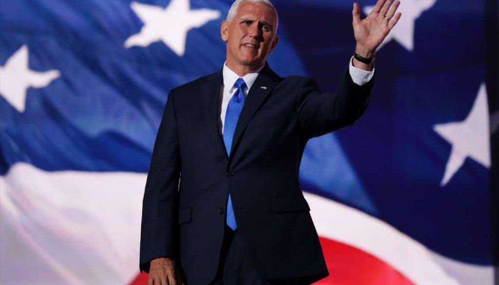 Republican Vice Presidential candidate Mike Pence acknowledges the crowd after delivering a speech at the Republican National Convention on July 20, 2016 in Cleveland, Ohio. (Chip Somodevilla/Getty Images)