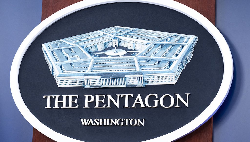 The Department of Defense logo is seen on the wall in the press briefing room at the Pentagon on Oct. 29, 2024 in Washington. (AP)