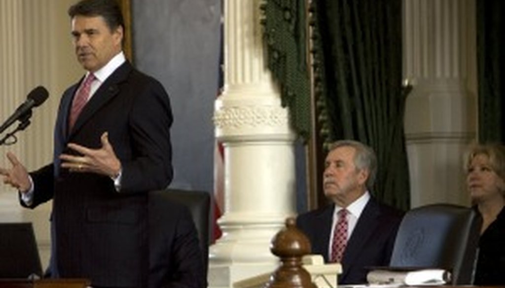 Gov. Rick Perry speaks to the Senate on the first day of the session.