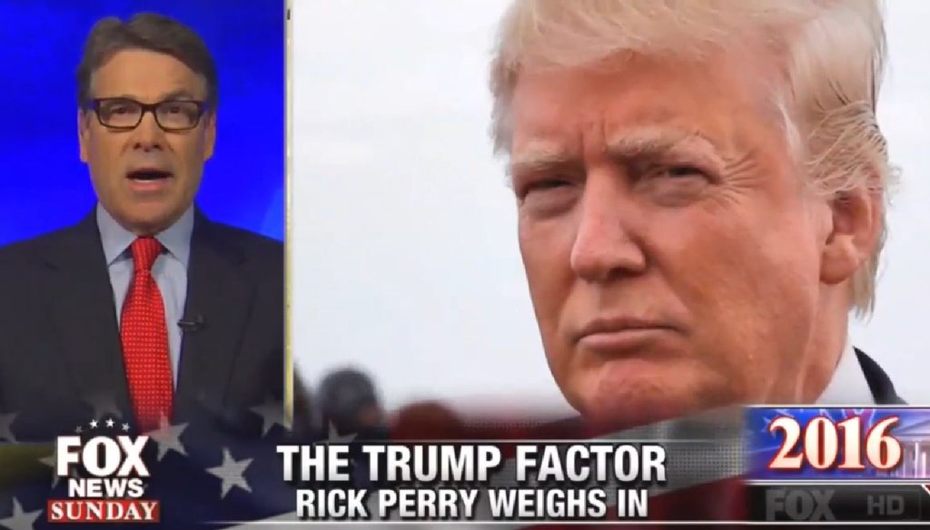 Former Texas Gov. Rick Perry says Donald Trump is not a true conservative despite leading the GOP polls on "Fox News Sunday" on Aug. 2, 2015.