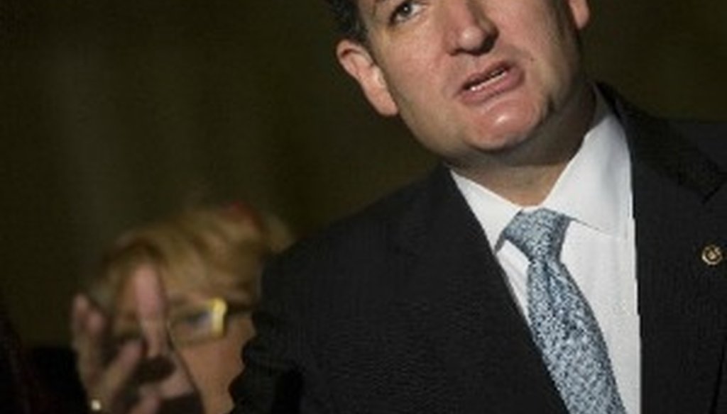 Sen. Ted Cruz speaks to reporters at the Capitol Oct. 16, 2013 (Bloomberg photo).