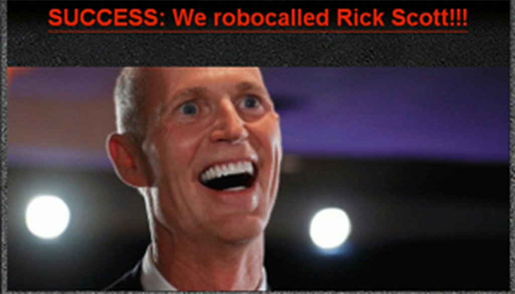 A screen shot from the Pink Slip Rick website, touting their robocalls to Gov. Rick Scott.