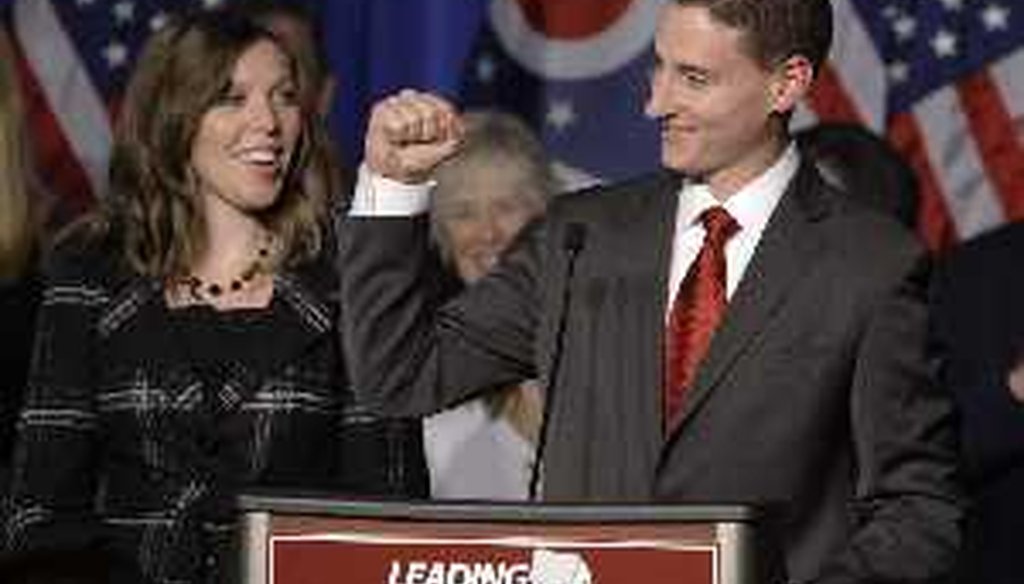Josh Mandel celebrates his election in November 2010 as  treasurer of Ohio with his wife, Ilana. 