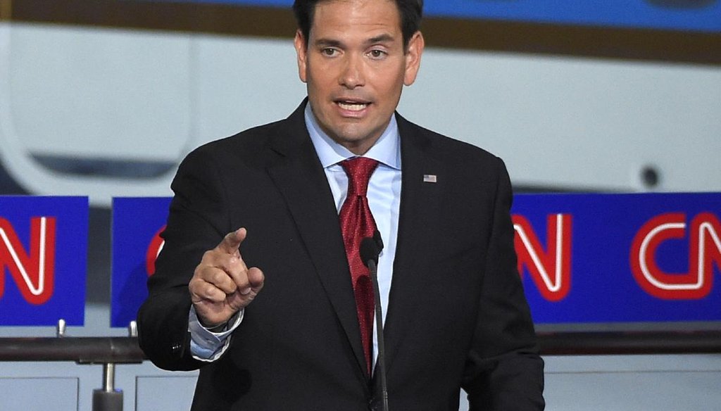 Republican presidential candidate, Sen. Marco Rubio, R-Fla., speaks during the CNN Republican presidential debate at the Ronald Reagan Presidential Library and Museum on Wednesday, Sept. 16, 2015. (AP photo)
